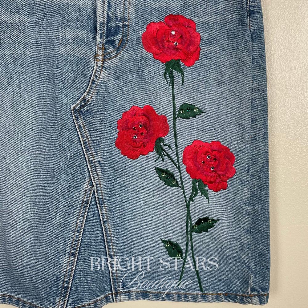 Very Rare Embroidered Denim Skirt ASO Paulette Legally Blonde Vintage Y2K - Picture 6 of 9